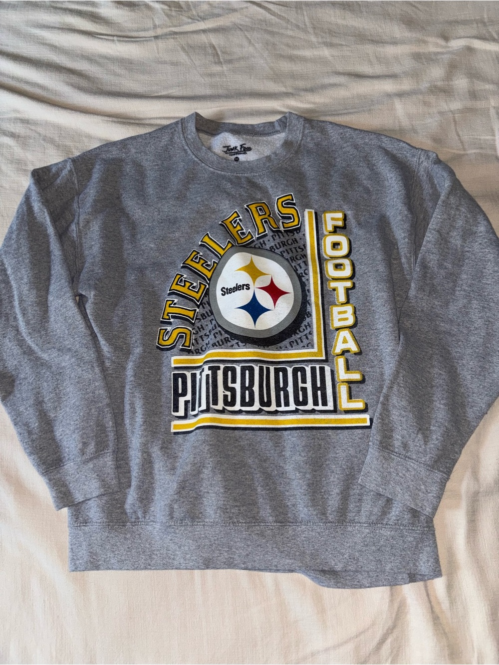 Junk Food Clothing Pittsburgh Steelers Gray Crewneck with Yellow Accents